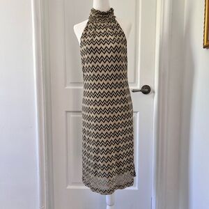 M Missoni Zigzag Halter Midi Dress - Black and Gold